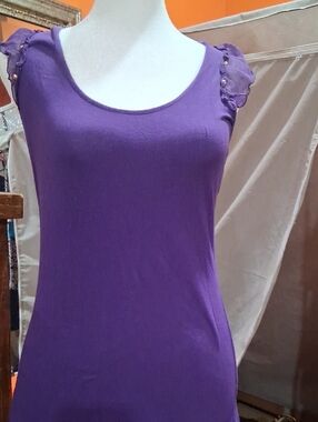 Marciano Purple Scoop Neck Tank with Ruffle Shoulder Detail